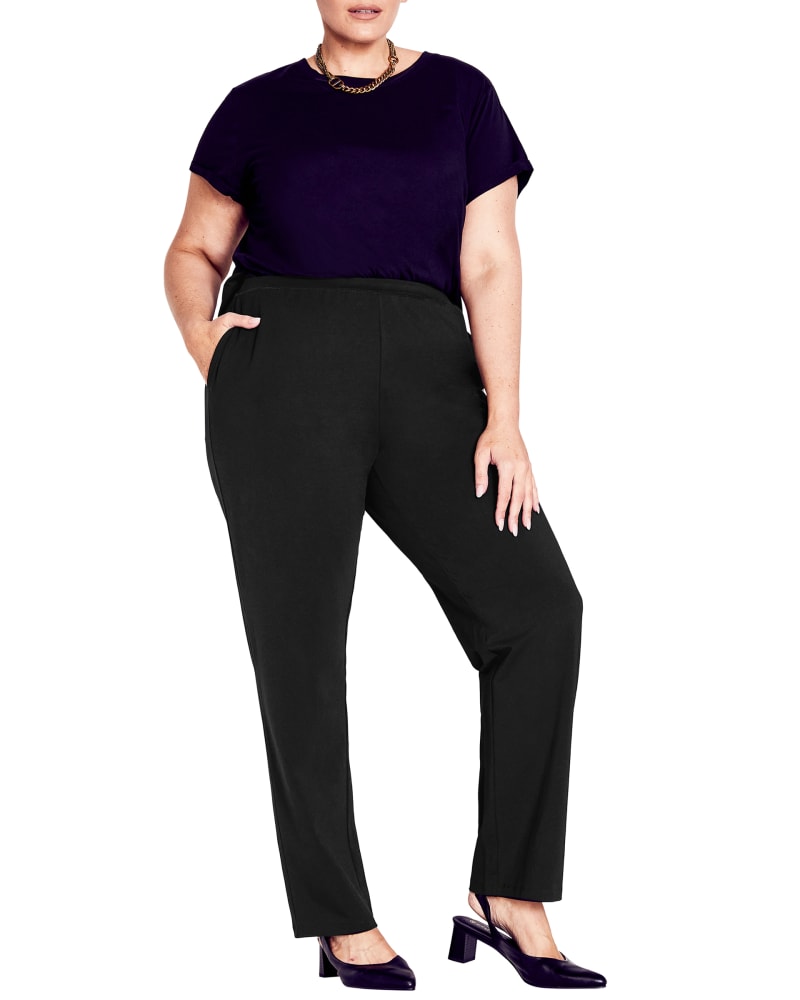 Front of a model wearing a size 18/20 PANT ACTIVE PKT AV in Black by avenue. | dia_product_style_image_id:293877